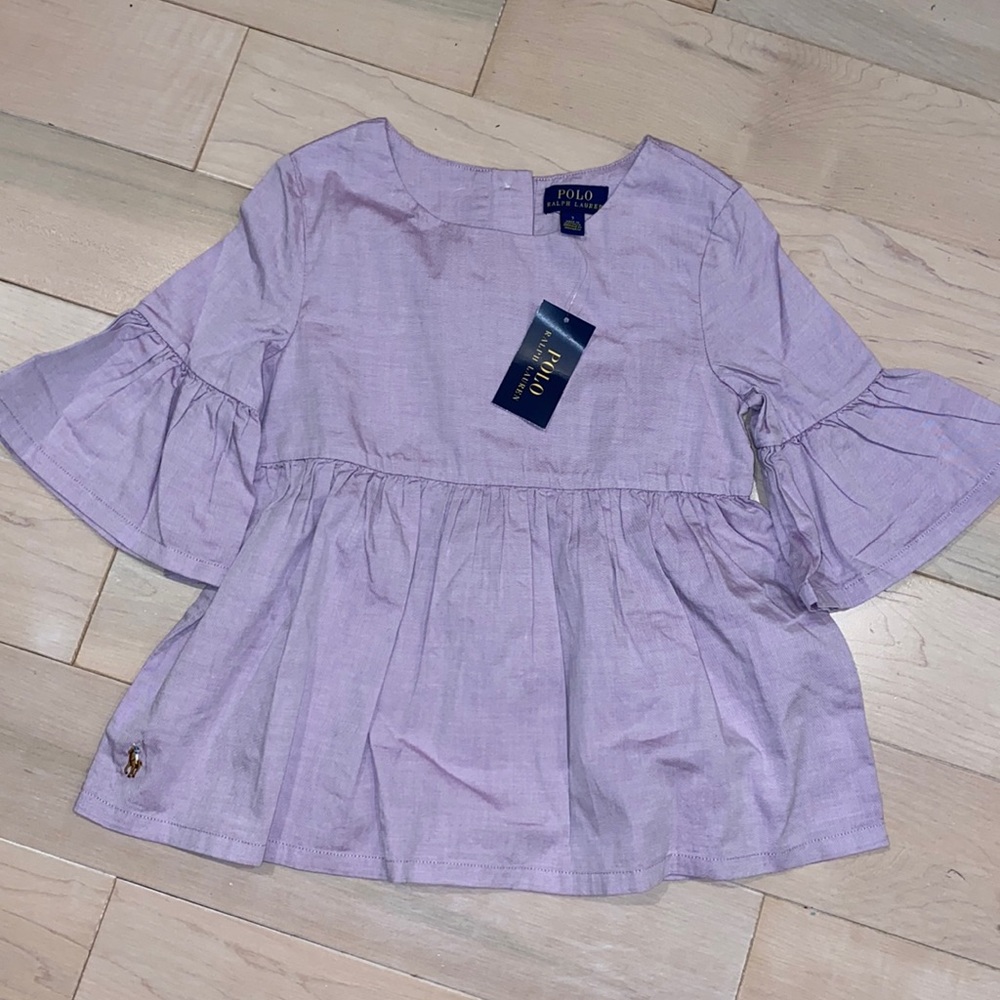 Polo Ralph Lauren girls bell sleeve back buttons lilac shirt